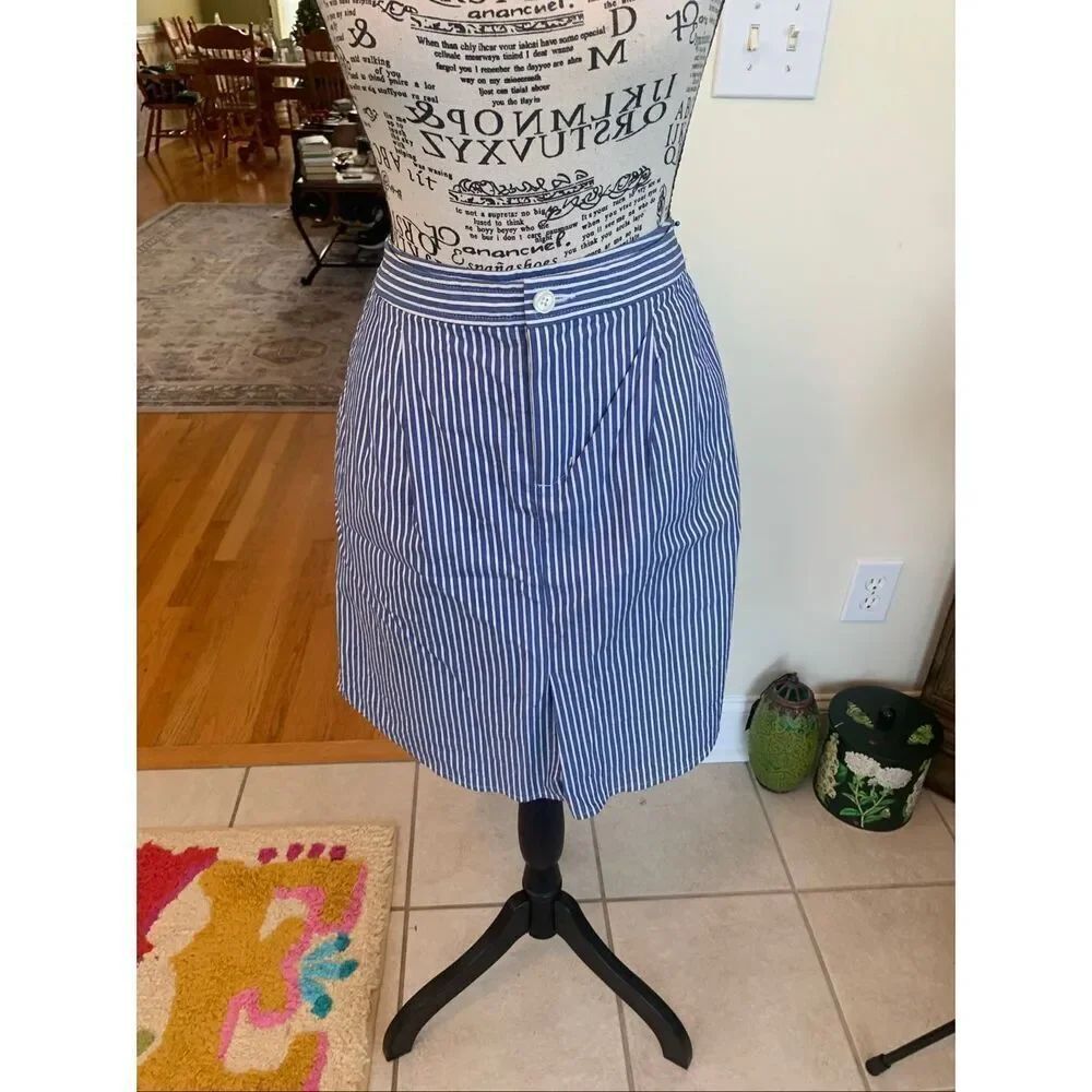 Banana Republic Blue White Striped Light Pleated Pencil Skirt Pockets Lined